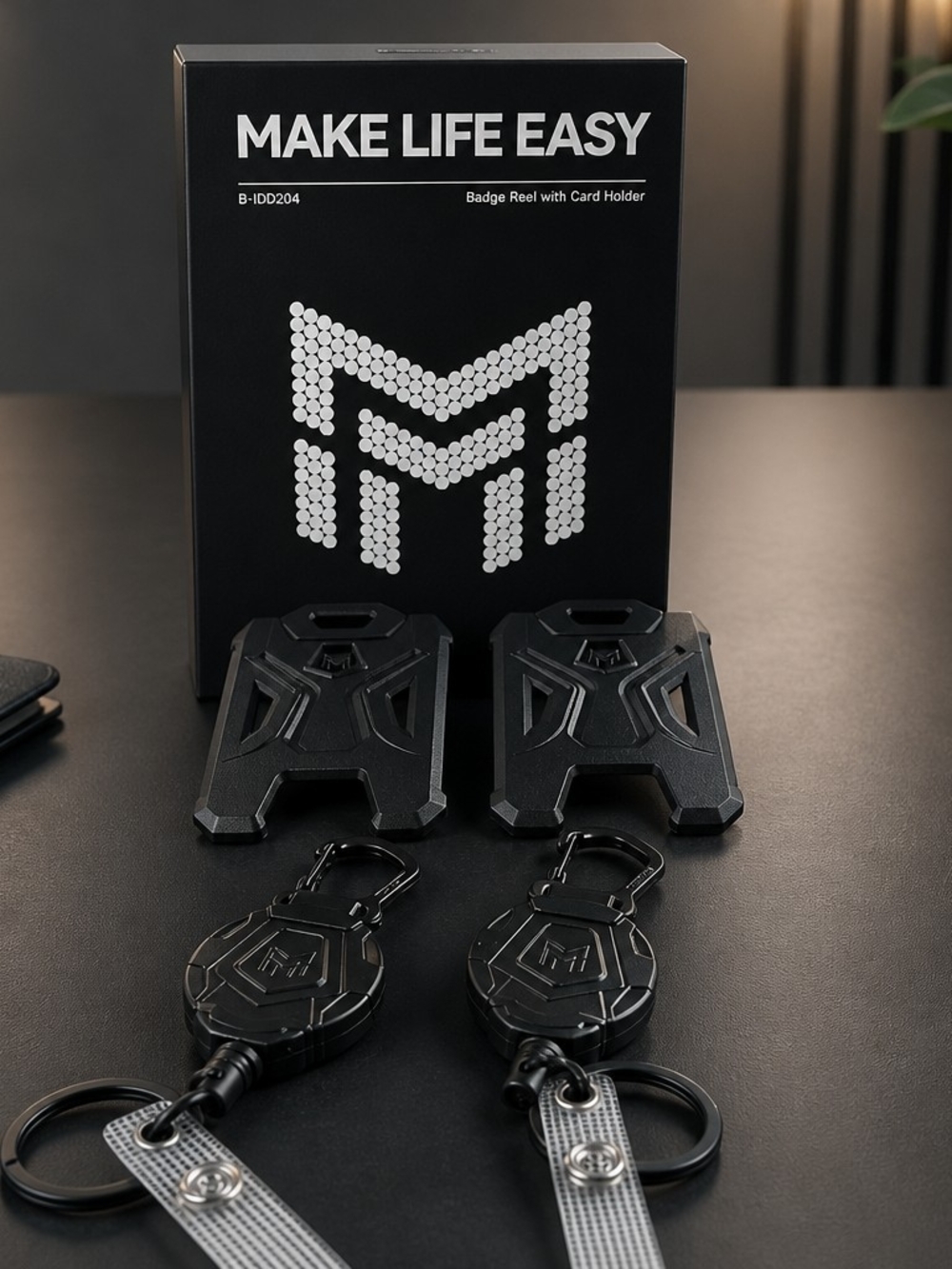 Black Badge Reel Keychain with Card Holder